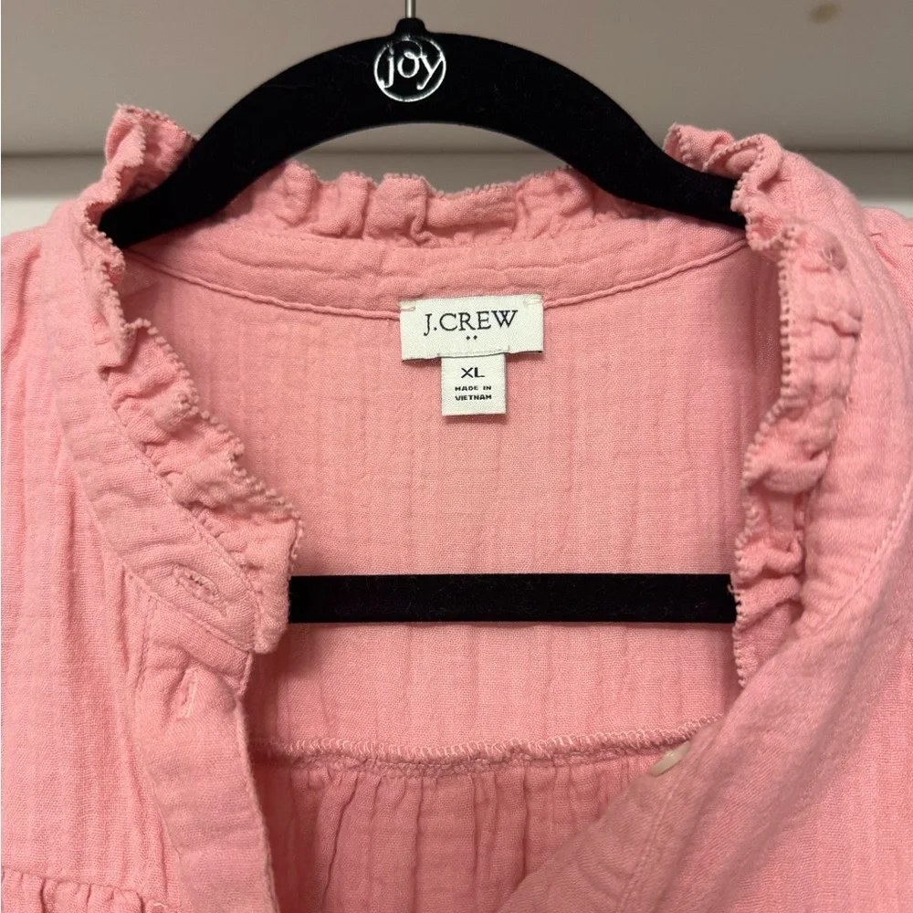 J. Crew Pink Ruffle Linen Blouse - Picture 2 of 2